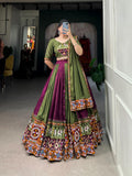 Navratri Wear Rayon Printed Silk Mirror Worked Lehenga Set - women's fashion mart