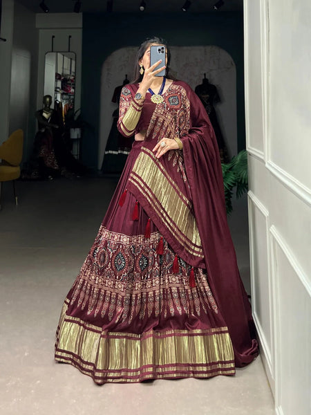 Gorgeous Gaji Silk Digital Printed Lagadi Patta Worked Lehenga Choli - women's fashion mart