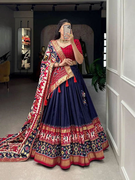 Elegant Silk Festive Lehenga Choli Set -Lehenga Choli Navy Blue / Semi Stitched women's fashion mart