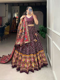 Outstanding and ly Printed Tussar Silk Lehenga Choli -Lehenga Choli Wine / Semi Stitched women's fashion mart