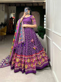Outstanding and ly Printed Tussar Silk Lehenga Choli -Lehenga Choli Purple / Semi Stitched women's fashion mart