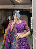 Outstanding and ly Printed Tussar Silk Lehenga Choli -Lehenga Choli Purple / Semi Stitched women's fashion mart