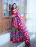 Gray Dola Silk Printed Foil Worked Lehenga Choli Set - women's fashion mart
