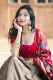 Gray Dola Silk Printed Foil Worked Lehenga Choli Set - women's fashion mart