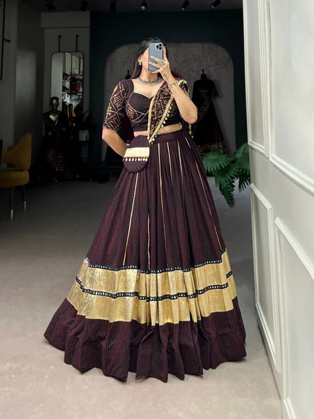 Navratri Wear Georgette Bandhej Printed Lace Worked Lehenga Choli Set - women's fashion mart