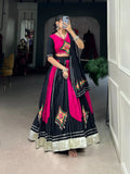 Pink Black Pure Cotton Gamthi Gota Patti Worked Navratri Lehenga Choli - women's fashion mart