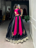 Pink Black Pure Cotton Gamthi Gota Patti Worked Navratri Lehenga Choli - women's fashion mart