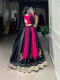 Pink Black Pure Cotton Gamthi Gota Patti Worked Lehenga Choli -Lehenga Choli XS women's fashion mart