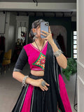 Pink Black Pure Cotton Gamthi Gota Patti Worked Lehenga Choli -Lehenga Choli XS women's fashion mart