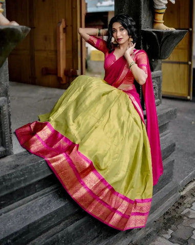 Festival Wear Kanchipuram Silk Zari Weaving Lehenga Choli Set - women's fashion mart