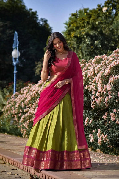 Festival Wear Kanchipuram Silk Zari Weaving Lehenga Choli Set - women's fashion mart