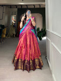 Pink Kanjivaram Silk Zari Weaving Worked Lehenga Choli Set - women's fashion mart