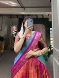 Pink Kanjivaram Silk Zari Weaving Worked Lehenga Choli Set - women's fashion mart