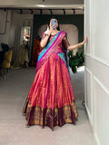 Pink Kanjivaram Silk Zari Weaving Worked Lehenga Choli Set - women's fashion mart
