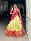 Amazing Jacquard Silk Zari Weaving Worked Lehenga Choli Set -Lehenga Choli Cream / Semi Stitched women's fashion mart