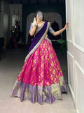 Amazing Jacquard Silk Zari Weaving Worked Lehenga Choli Set -Lehenga Choli Rani Pink / Semi Stitched women's fashion mart