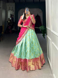 Amazing Jacquard Silk Zari Weaving Worked Lehenga Choli Set -Lehenga Choli Sea Blue / Semi Stitched women's fashion mart