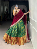 Amazing Jacquard Silk Zari Weaving Worked Lehenga Choli Set -Lehenga Choli Green / Semi Stitched women's fashion mart