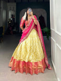 Amazing Jacquard Silk Zari Weaving Worked Lehenga Choli Set -Lehenga Choli Cream / Semi Stitched women's fashion mart