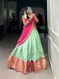 Amazing Jacquard Silk Zari Weaving Worked Lehenga Choli Set -Lehenga Choli Cream / Semi Stitched women's fashion mart