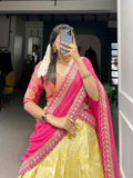 Amazing Jacquard Silk Zari Weaving Worked Lehenga Choli Set -Lehenga Choli Cream / Semi Stitched women's fashion mart