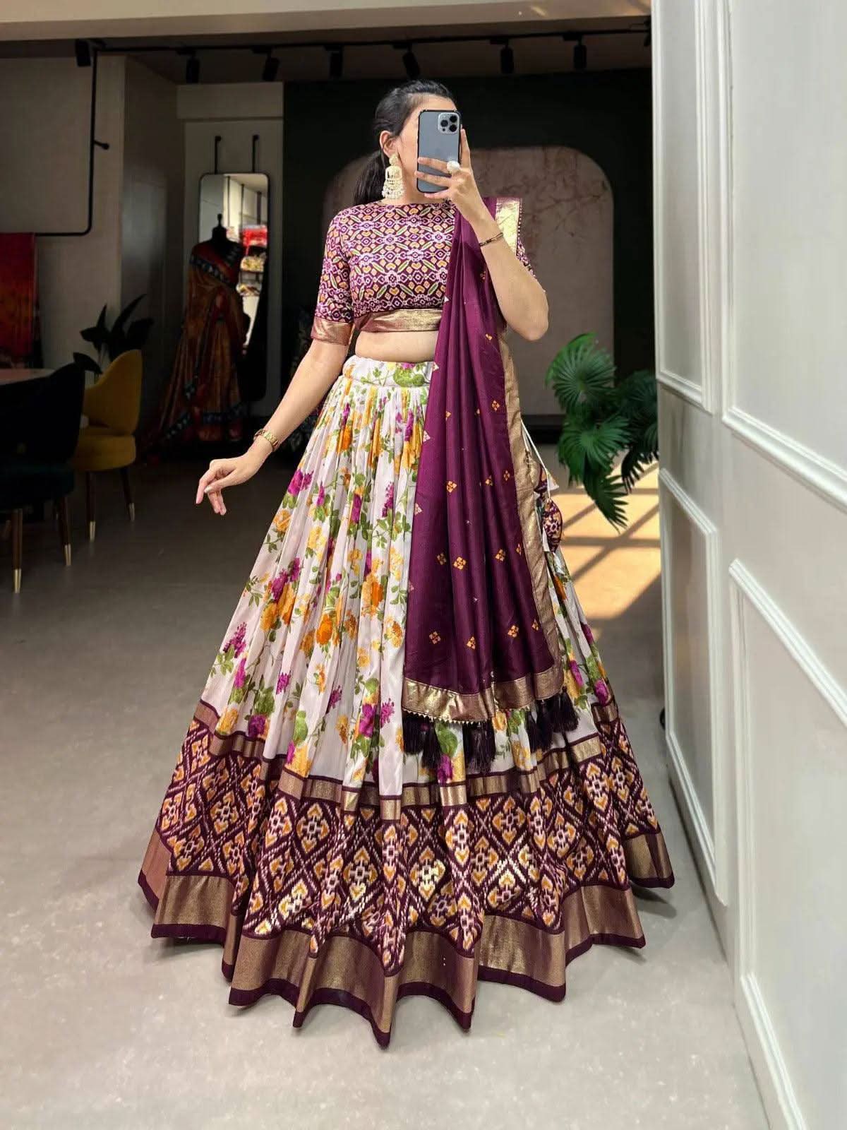 Exquisite Tussar Silk Lehenga Choli Set -Lehenga Choli Red / Semi Stitched women's fashion mart