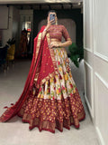 Exquisite Tussar Silk Lehenga Choli Set -Lehenga Choli Red / Semi Stitched women's fashion mart