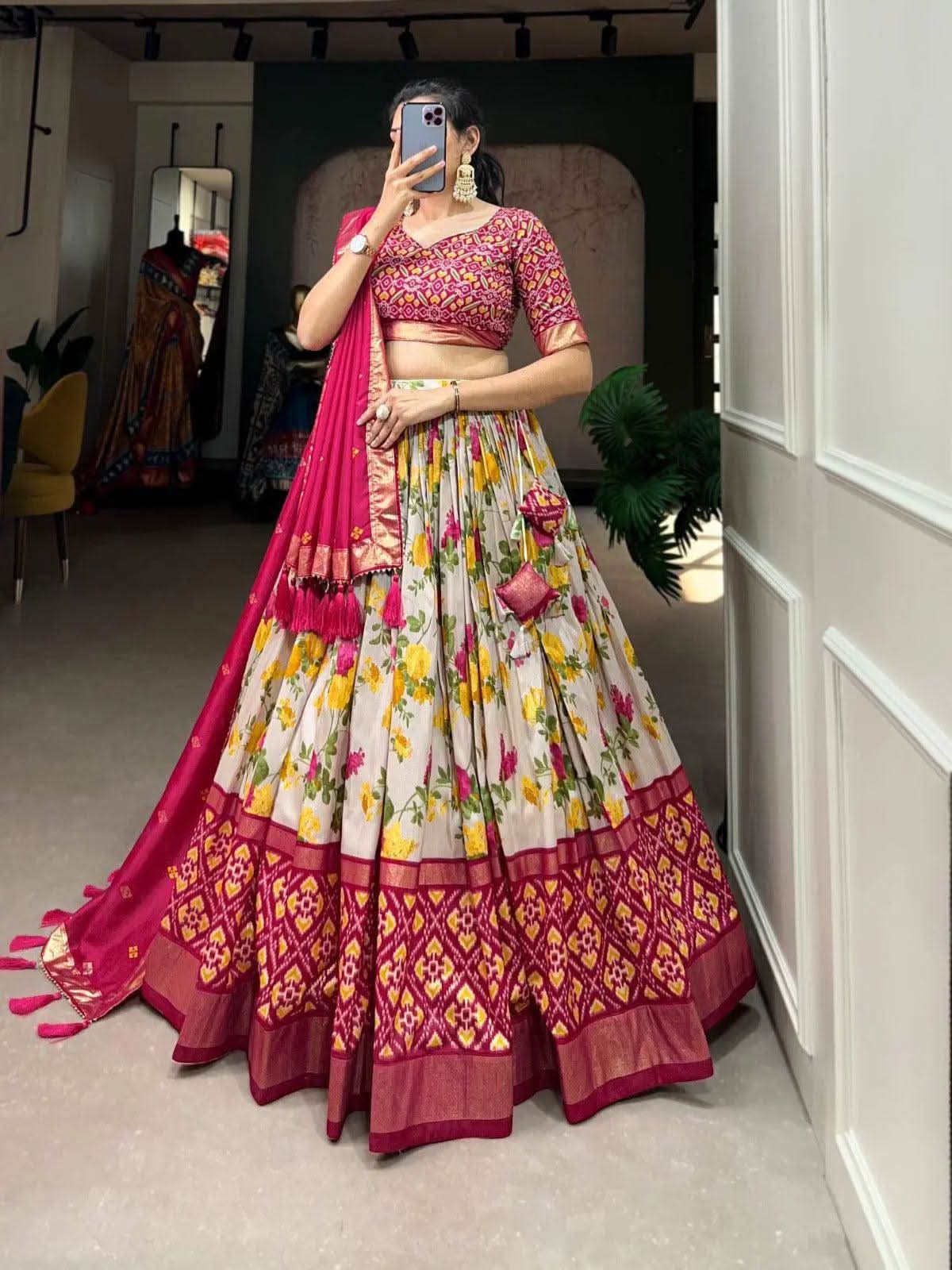 Exquisite Tussar Silk Lehenga Choli Set -Lehenga Choli Pink / Semi Stitched women's fashion mart