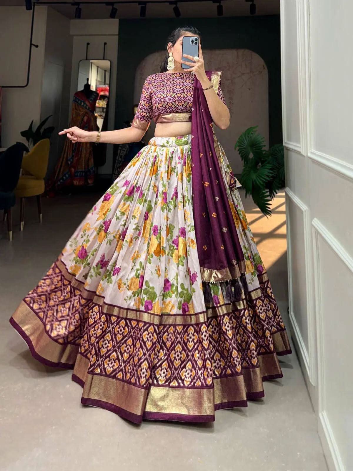 Exquisite Tussar Silk Lehenga Choli Set -Lehenga Choli Wine / Semi Stitched women's fashion mart