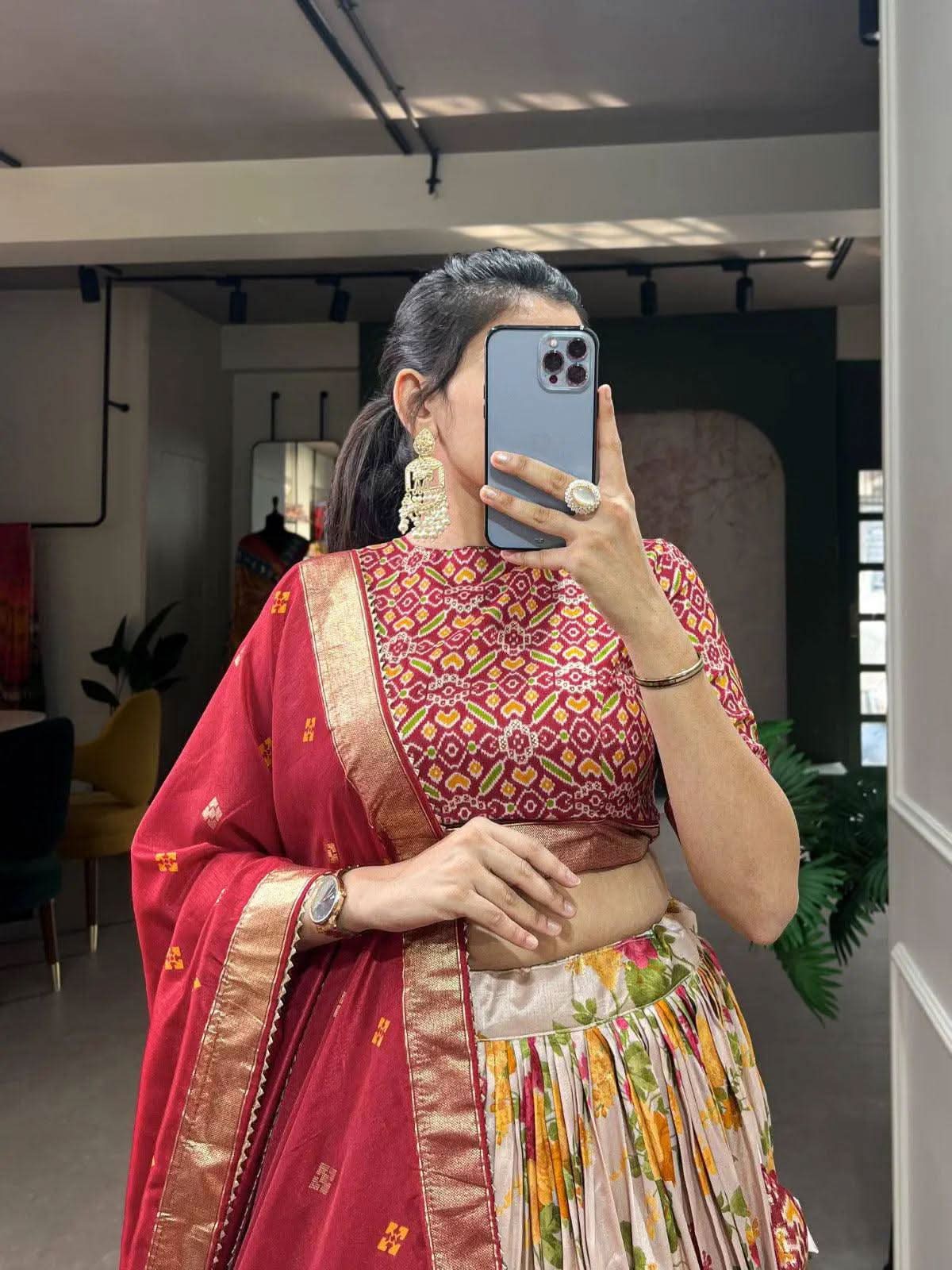 Exquisite Tussar Silk Lehenga Choli Set -Lehenga Choli Red / Semi Stitched women's fashion mart