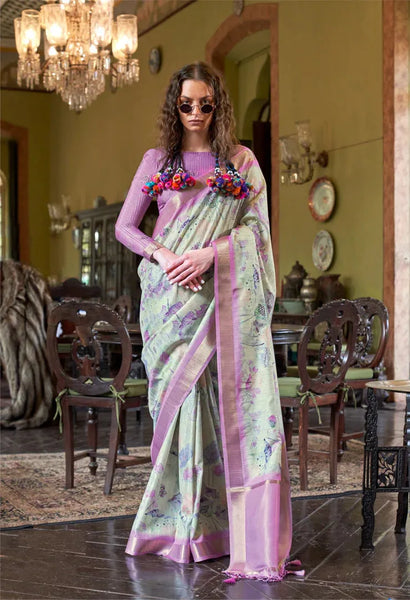 Luxurious Lavender Banarasi Silk Digital Printed Traditional Saree - women's fashion mart