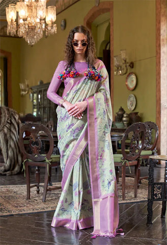 Luxurious Lavender Banarasi Silk Digital Printed Traditional Saree - women's fashion mart