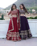 Wine color Georgette Flared Lehenga Choli with dupatta -Lehenga Choli Wine / Semi Stitched women's fashion mart