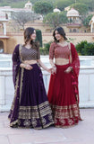 Wine color Georgette Flared Lehenga Choli with dupatta -Lehenga Choli Wine / Semi Stitched women's fashion mart