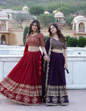 Wine color Georgette Flared Lehenga Choli with dupatta -Lehenga Choli Wine / Semi Stitched women's fashion mart