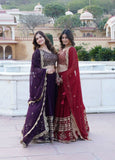 Wine color Georgette Flared Lehenga Choli with dupatta -Lehenga Choli Wine / Semi Stitched women's fashion mart