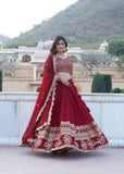 Wine color Georgette Flared Lehenga Choli with dupatta -Lehenga Choli Wine / Semi Stitched women's fashion mart