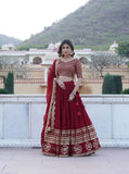 Wine color Georgette Flared Lehenga Choli with dupatta -Lehenga Choli Wine / Semi Stitched women's fashion mart