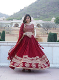 Wine color Georgette Flared Lehenga Choli with dupatta -Lehenga Choli Wine / Semi Stitched women's fashion mart