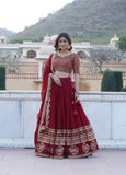 Wine color Georgette Flared Lehenga Choli with dupatta -Lehenga Choli Wine / Semi Stitched women's fashion mart