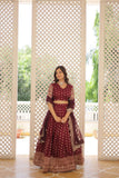 Pure Dyable Viscous Jacquard Double Zari Worked Lehenga Choli -Lehenga Choli Wine / Semi Stitched women's fashion mart