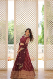 Pure Dyable Viscous Jacquard Double Zari Worked Lehenga Choli -Lehenga Choli Wine / Semi Stitched women's fashion mart