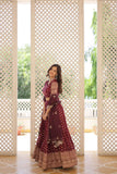 Pure Dyable Viscous Jacquard Double Zari Worked Lehenga Choli -Lehenga Choli Wine / Semi Stitched women's fashion mart