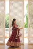 Pure Dyable Viscous Jacquard Double Zari Worked Lehenga Choli -Lehenga Choli Wine / Semi Stitched women's fashion mart