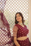 Pure Dyable Viscous Jacquard Double Zari Worked Lehenga Choli -Lehenga Choli Wine / Semi Stitched women's fashion mart