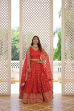 Pure Dyable Viscous Jacquard Double Zari Worked Lehenga Choli -Lehenga Choli Wine / Semi Stitched women's fashion mart