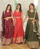 Pure Dyable Viscous Jacquard Double Zari Worked Lehenga Choli -Lehenga Choli Wine / Semi Stitched women's fashion mart