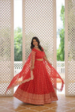 Pure Dyable Viscous Jacquard Double Zari Worked Lehenga Choli -Lehenga Choli Wine / Semi Stitched women's fashion mart