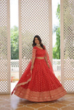 Pure Dyable Viscous Jacquard Double Zari Worked Lehenga Choli -Lehenga Choli Wine / Semi Stitched women's fashion mart