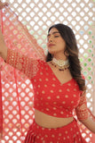 Pure Dyable Viscous Jacquard Double Zari Worked Lehenga Choli -Lehenga Choli Wine / Semi Stitched women's fashion mart